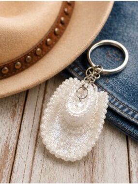 White Cowboy Hat Keychain - Women Accessories